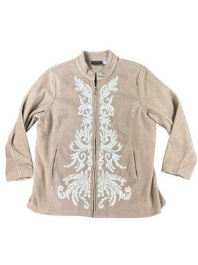 Bob Mackie Beige Teddy Jacket with White Embroidery